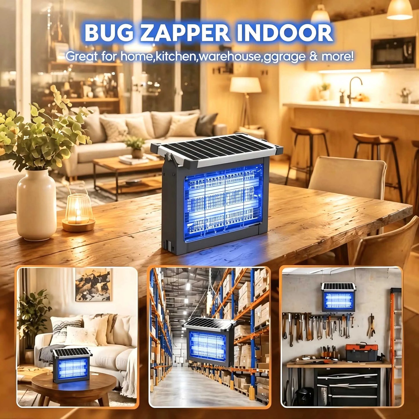 Outdoor Solar Bug Zapper 4500V With Panel Sensor Waterproof