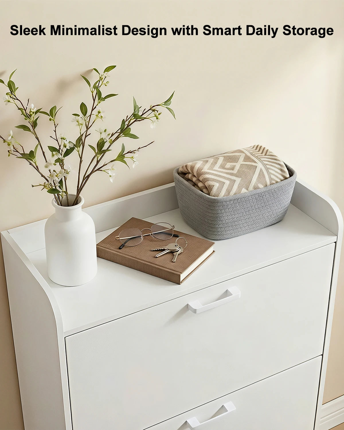 Shoe Cabinet With 3 Flip Drawers Wooden Entryway Organizer