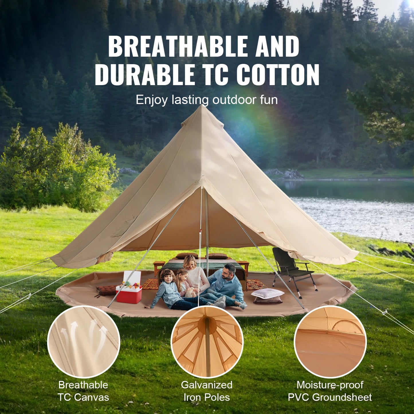 SucceBuy Canvas Bell Tent Breathable Camping Shelter Outdoors
