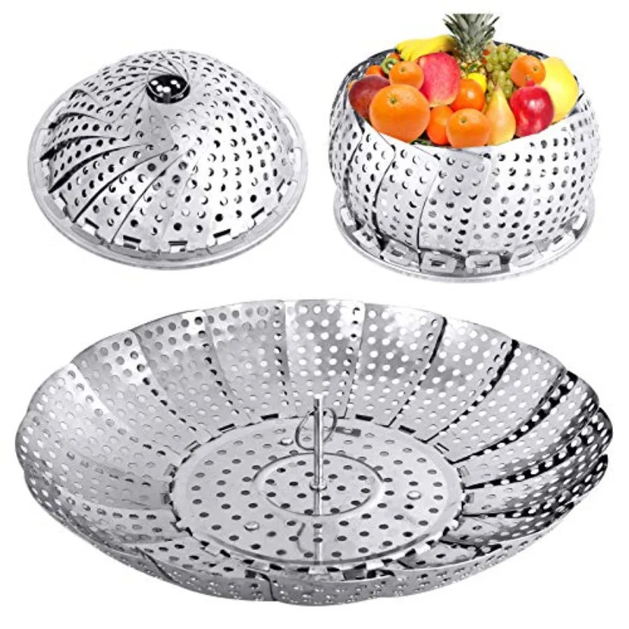 Veggie Vegetable Steamer Basket, Folding Steaming Basket, Metal Collapsible Stainless Steel Steamer Basket Insert, for Cooking