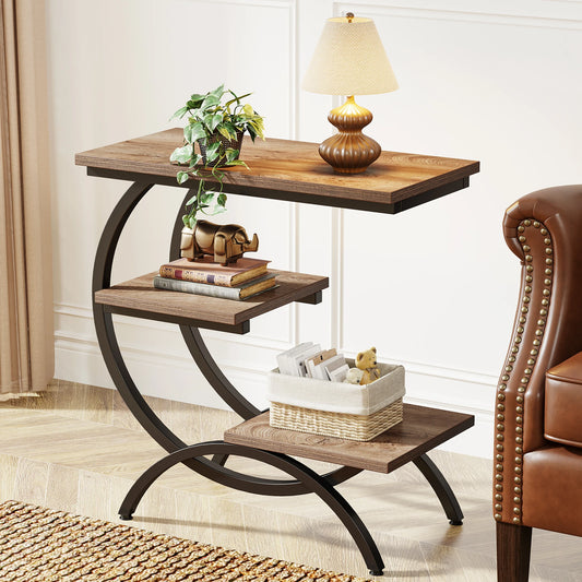 Tribesigns C Shaped End Table With Industrial Style Shelves