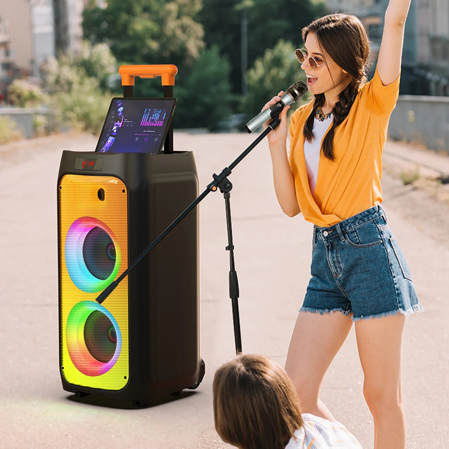 FanFun Karaoke Machine Portable Bluetooth Speaker With Two Wireless Microphones