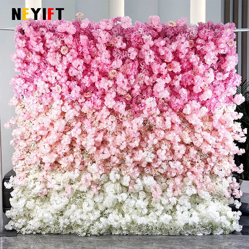 Gradient Rose Cloth Curtain Backdrop for Outdoor Wedding Decor