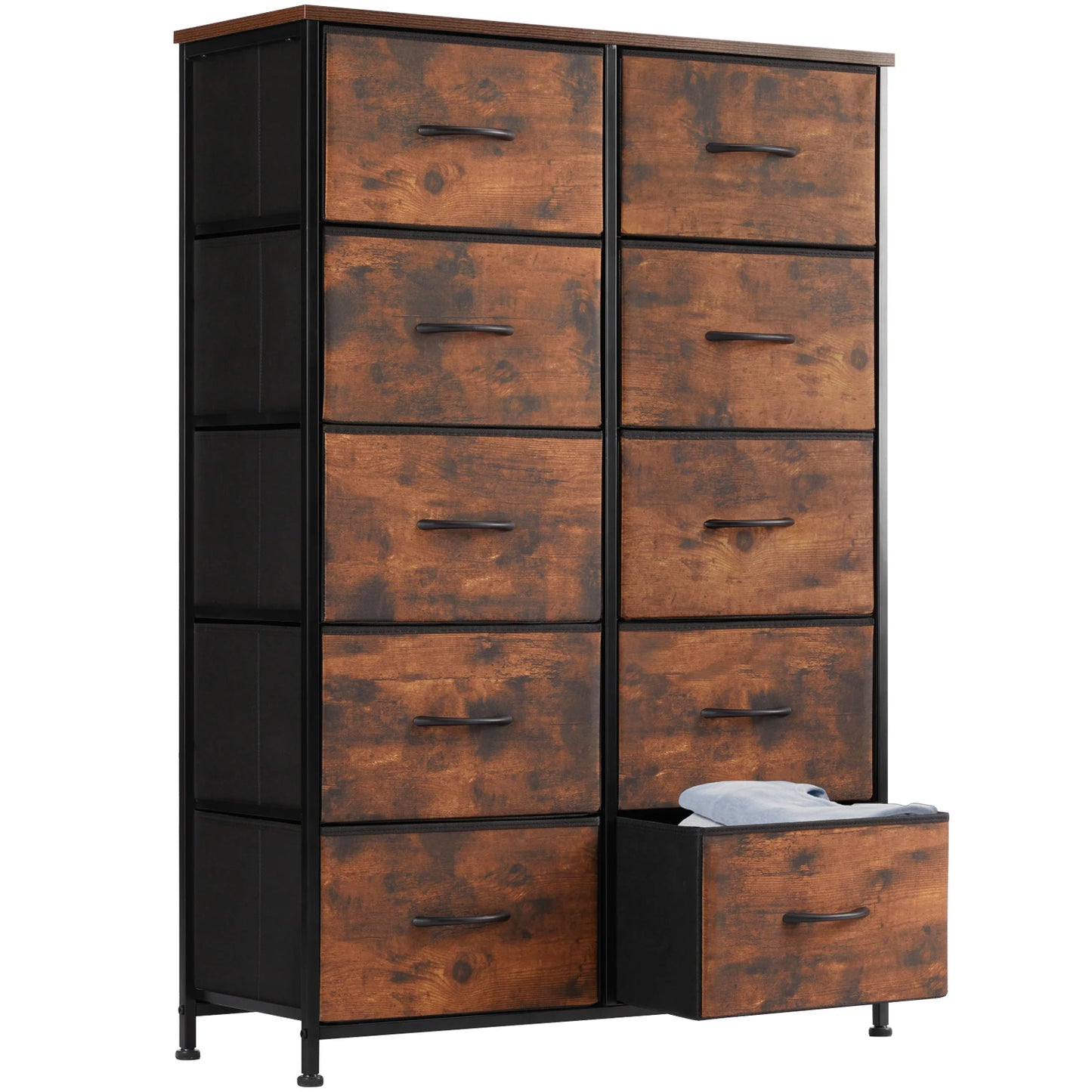 JHK Bedside Table With Fabric Drawers And Steel Frame Wardrobe