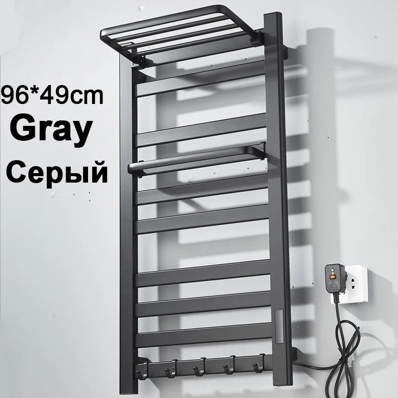 Electric Towel Dryer Black/White Bathroom Electric Rack Digital Display Temperature Time Control Towel Warmer Rail