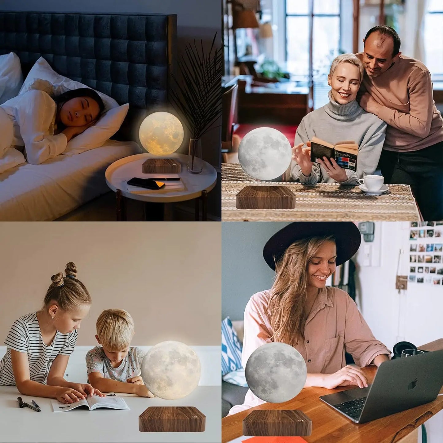 Mexllex Magnetic Floating Moon Lamp With Wooden Base And 3 Color Led Night Light