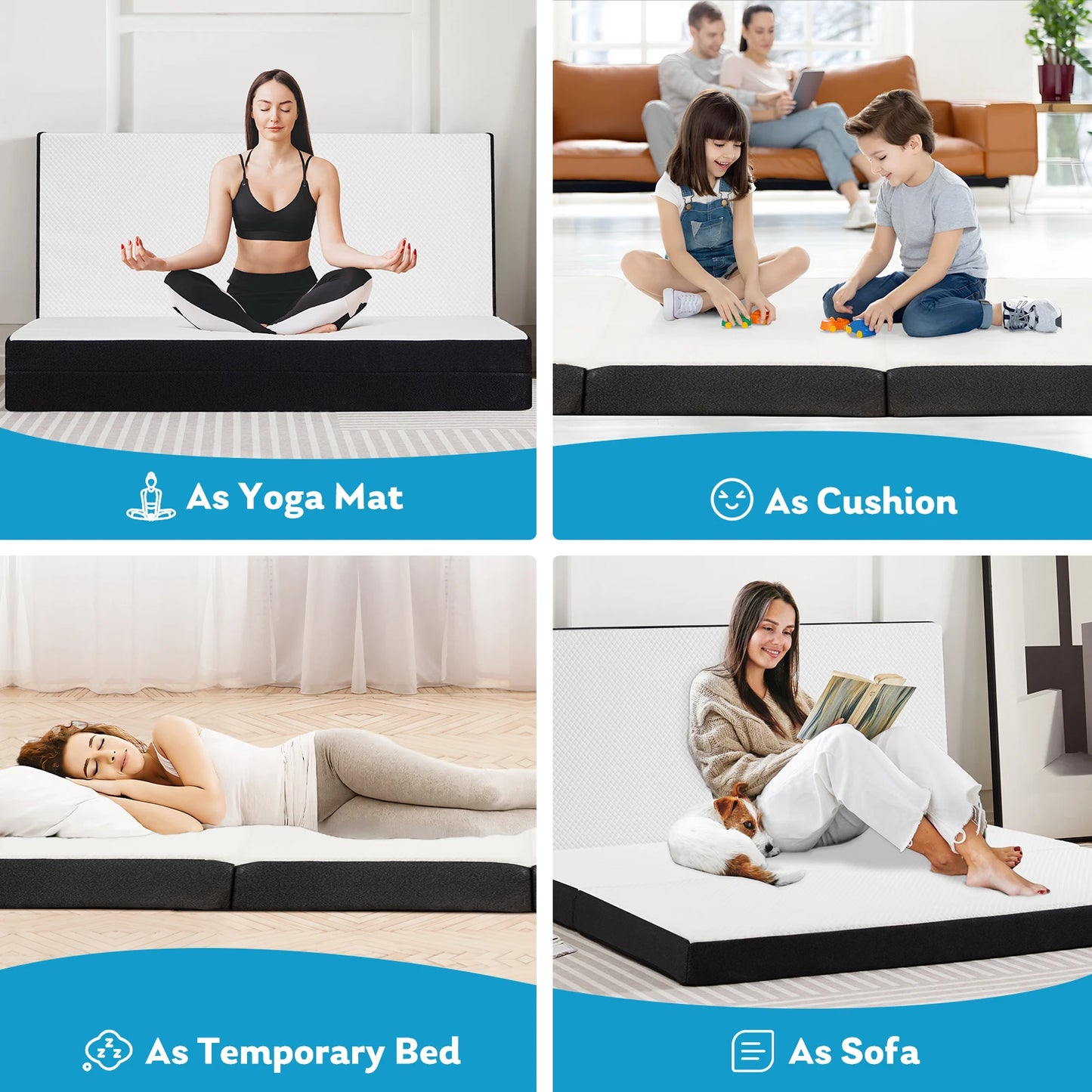 JHK Three Fold Portable Floor Bed CertiPURUS Certified For Travel
