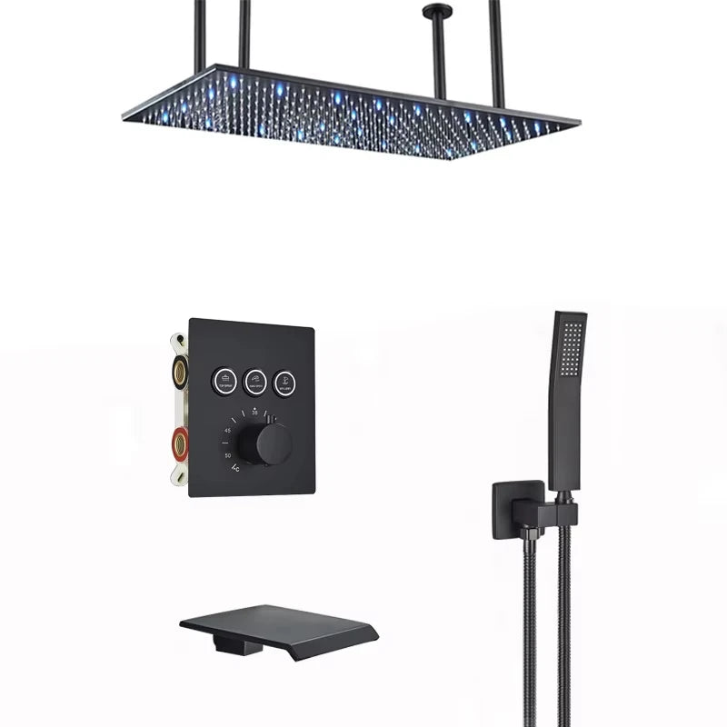 Wanmivezlo LED Brass Shower Head Wall Mounted Rainfall Light