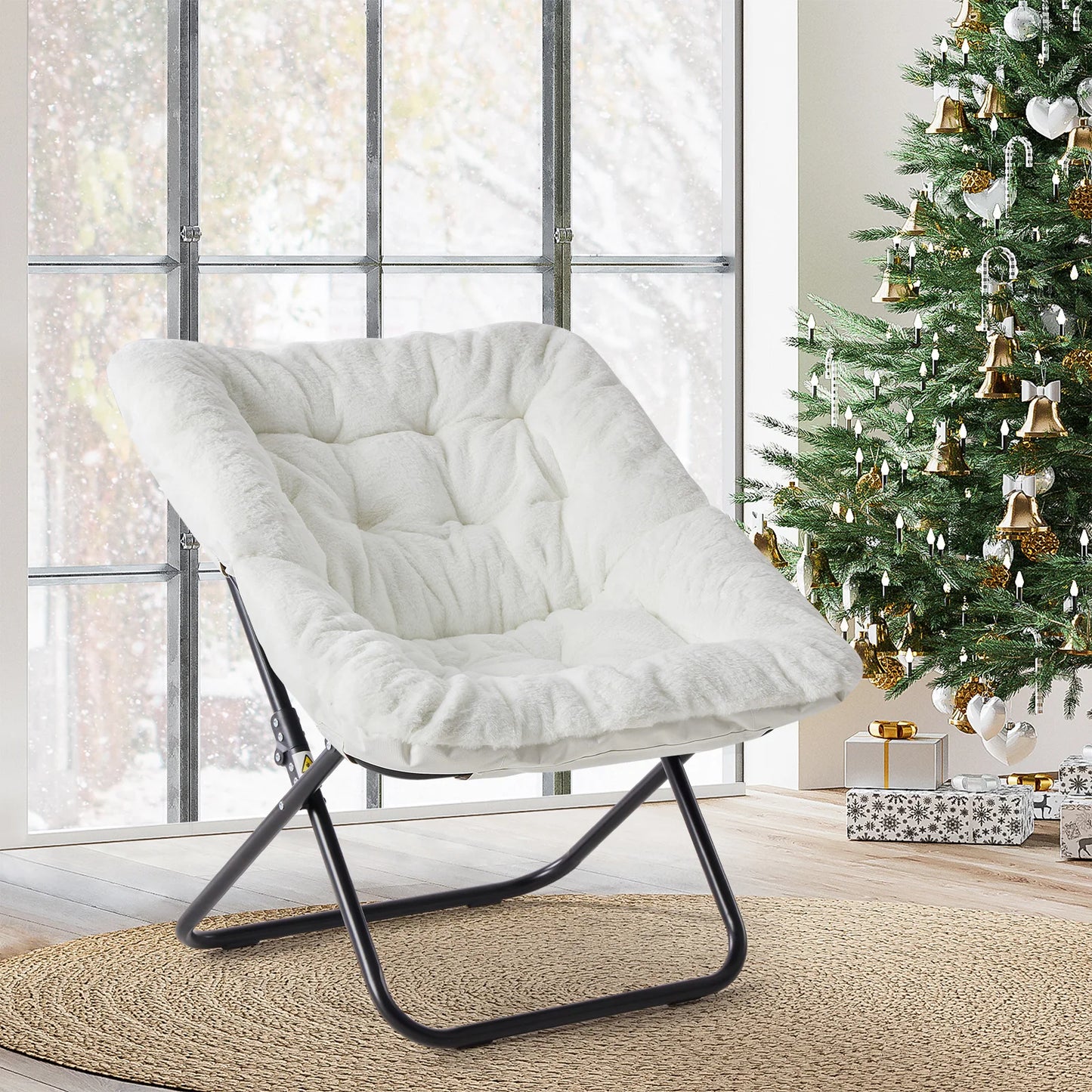 JHK Cozy Saucer Chair Faux Fur Padded Seat Lounge Chair
