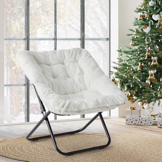 JHK Cozy Saucer Chair Faux Fur Padded Seat Lounge Chair