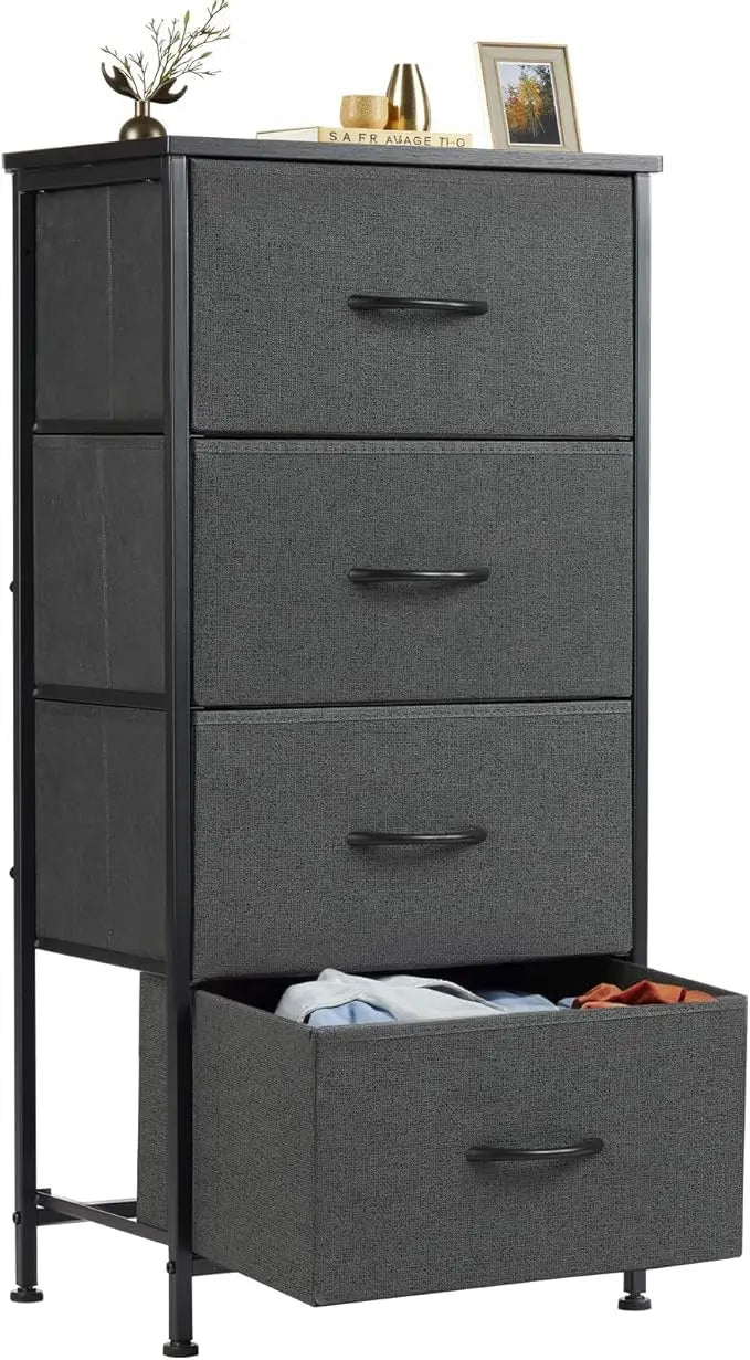 XIUWO Nightstand With 4 Fabric Drawers Modern Wood Top Cabinet