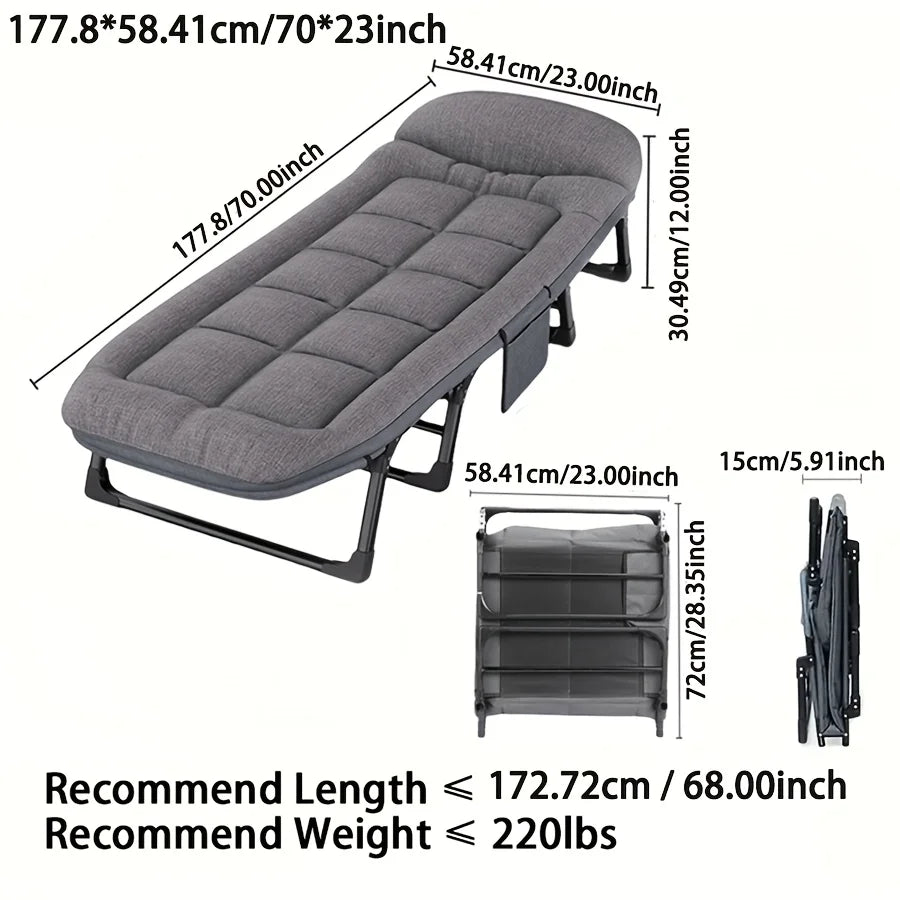 Heavy-Duty Adjustable Portable Folding Bed With Pillow 550 Lb Capacity