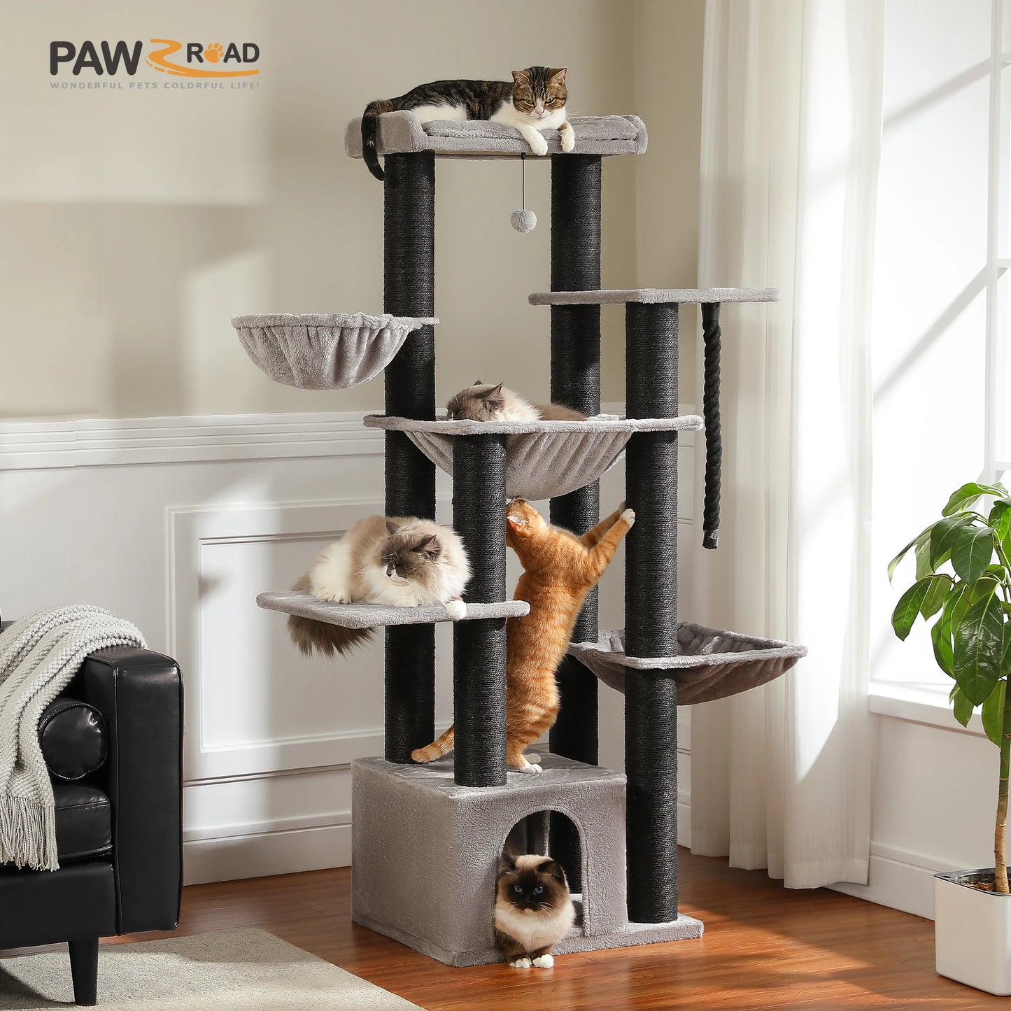 PAWZ Road Large Cat Tree Tower With Levels And Hammock