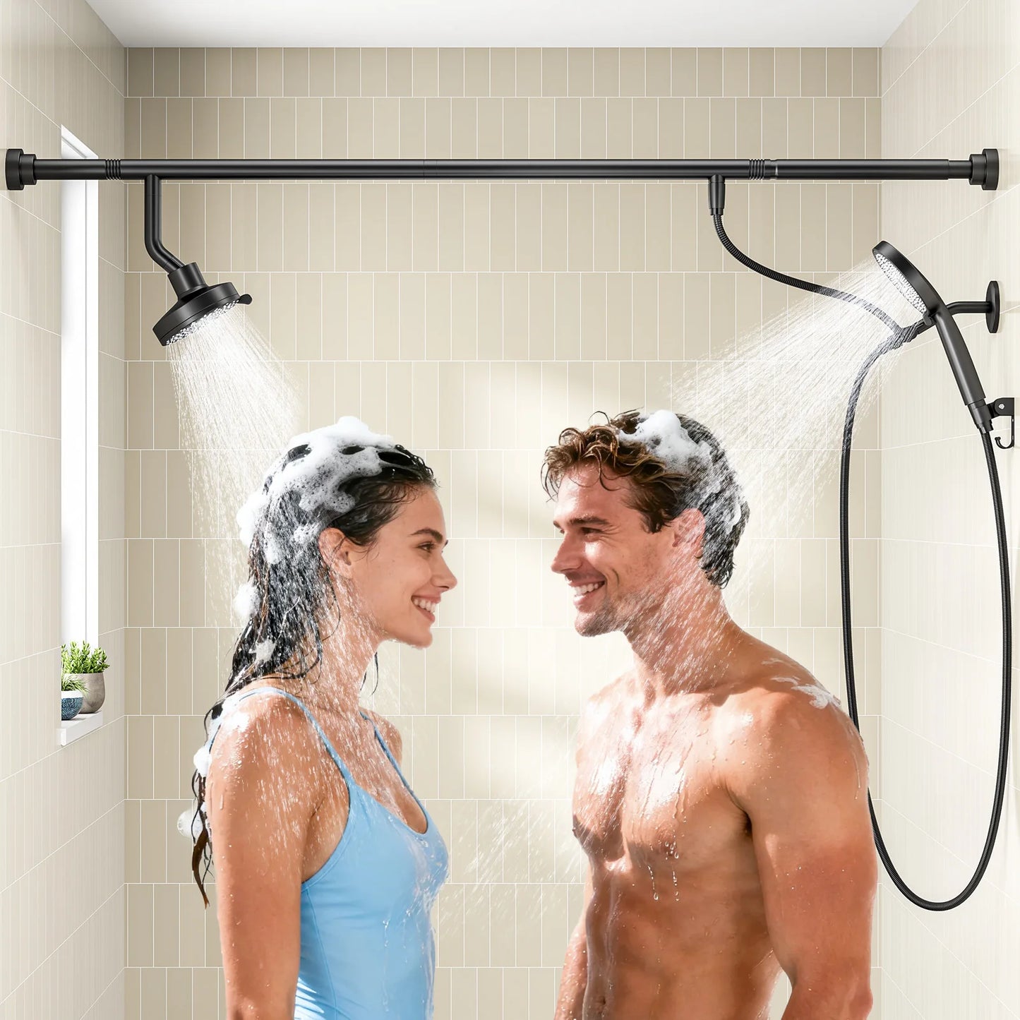 Tandem Shower Head For Couples Dual Shower Head Stainless Steel
