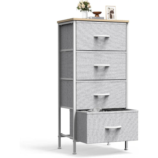 XIUWO Nightstand With 4 Fabric Drawers Modern Wood Top Cabinet