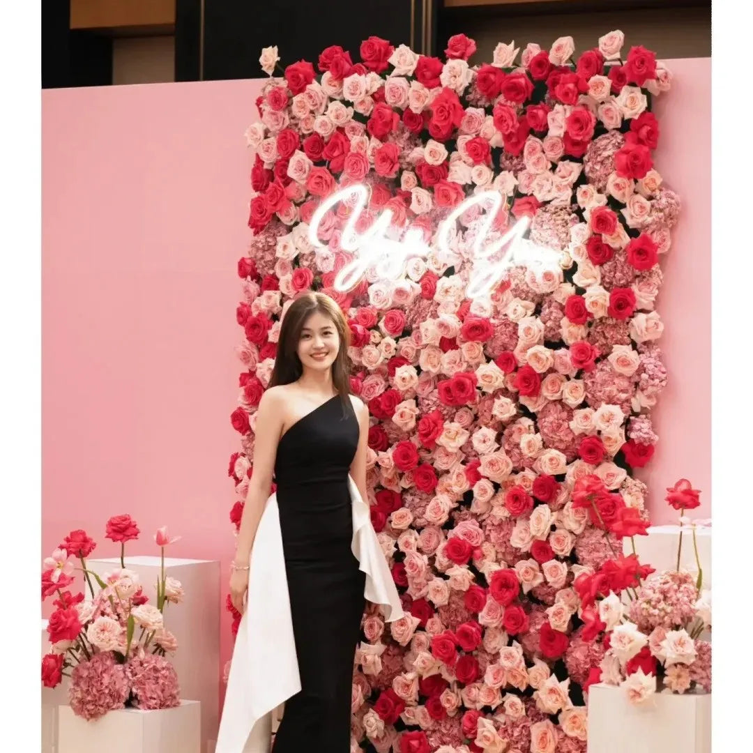 Gradient Rose Cloth Curtain Backdrop for Outdoor Wedding Decor