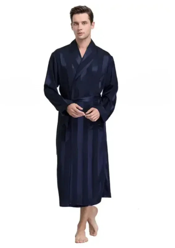 Men Bath Robe Satin Print Geometric Kimono Silk Dressing Gown
