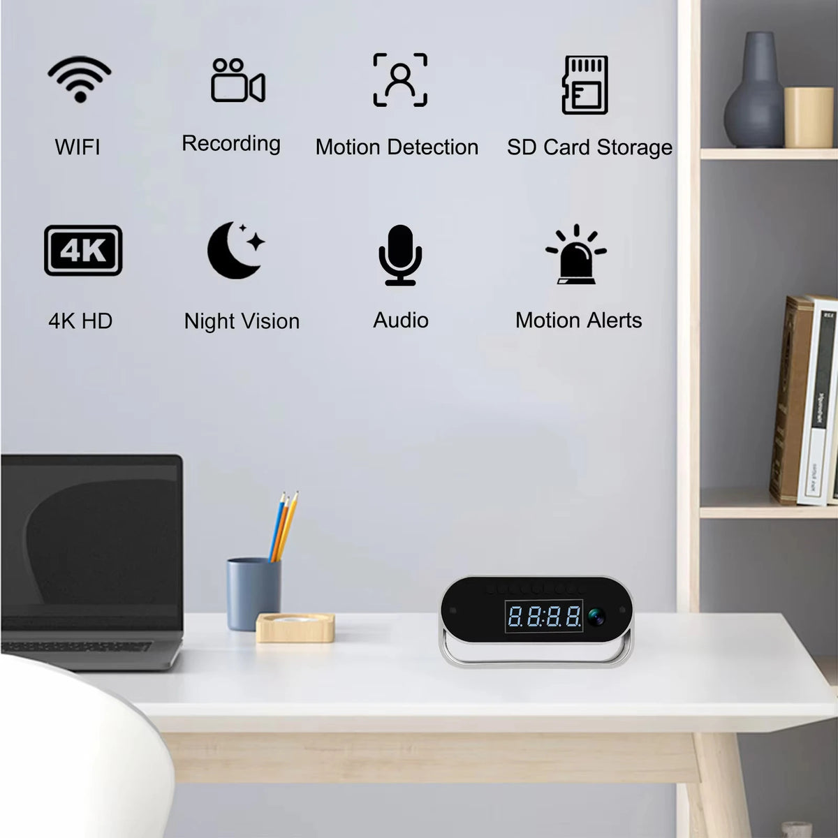 4K HD Clock Surveillance Camera Featuring Wireless Night Vision Battery