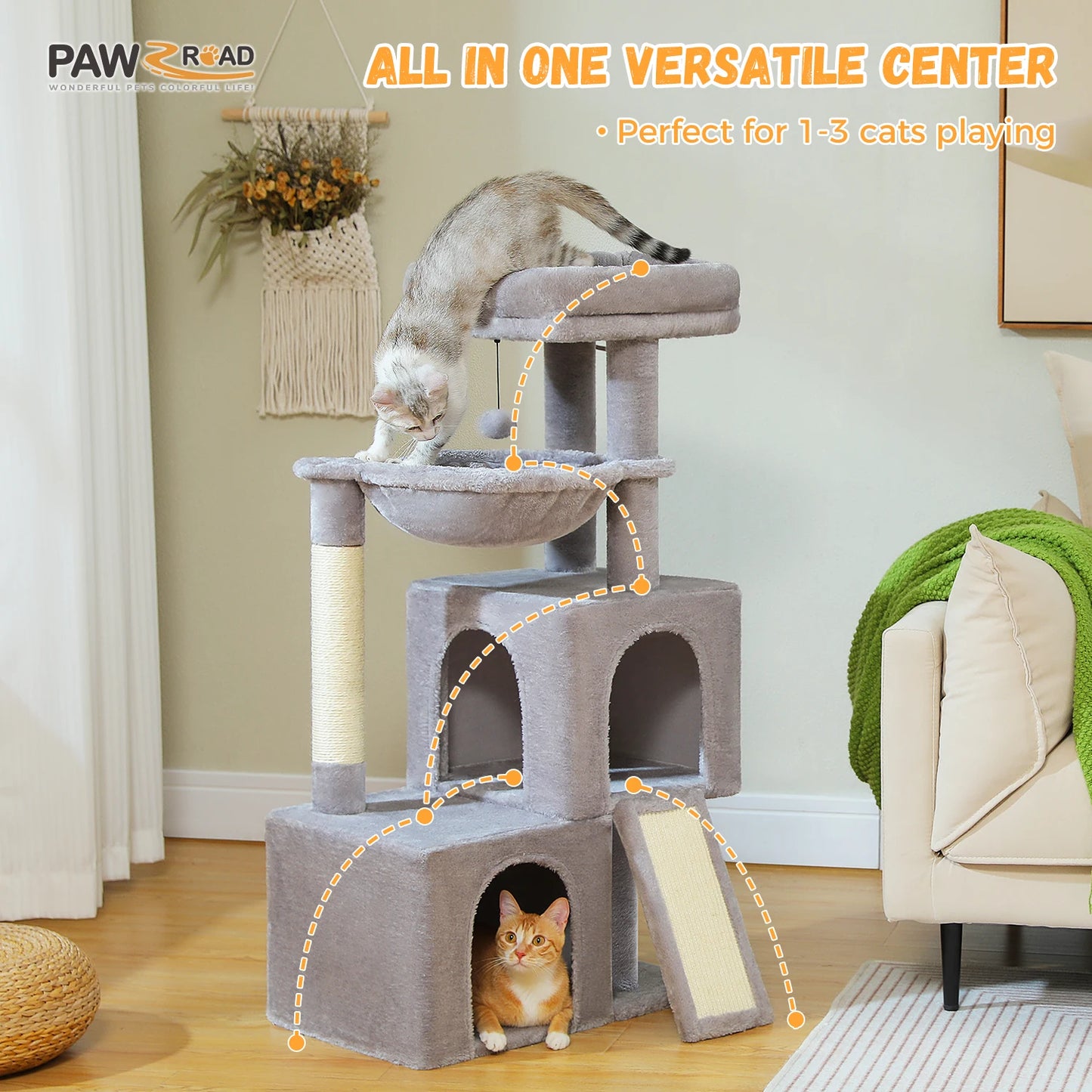 PAWZ Road Large Cat Tree Indoor Multi-Level Tower With Condos