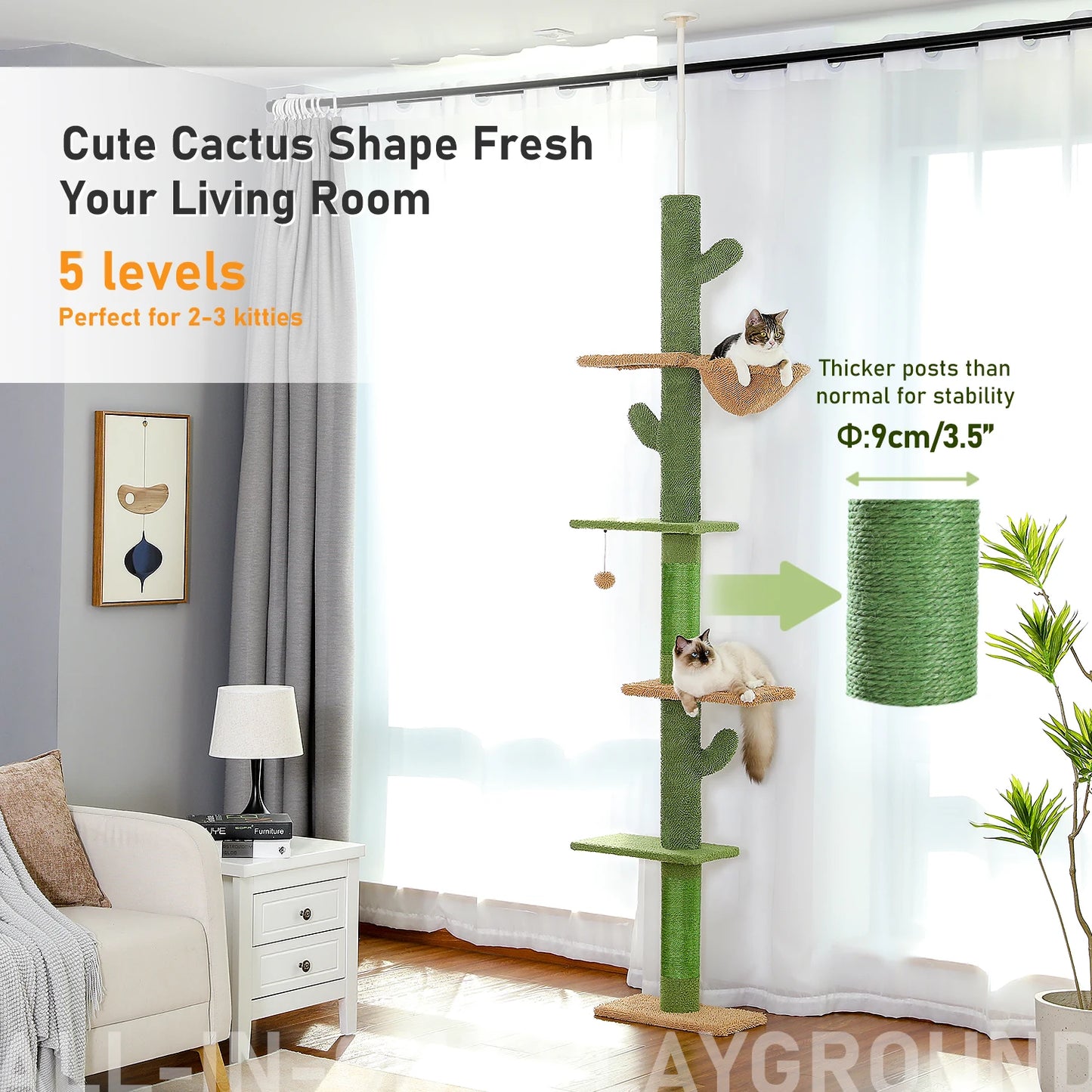 PAWZ Road Cat Tree Floor To Ceiling Climbing Tower With Scratching Post Hammock