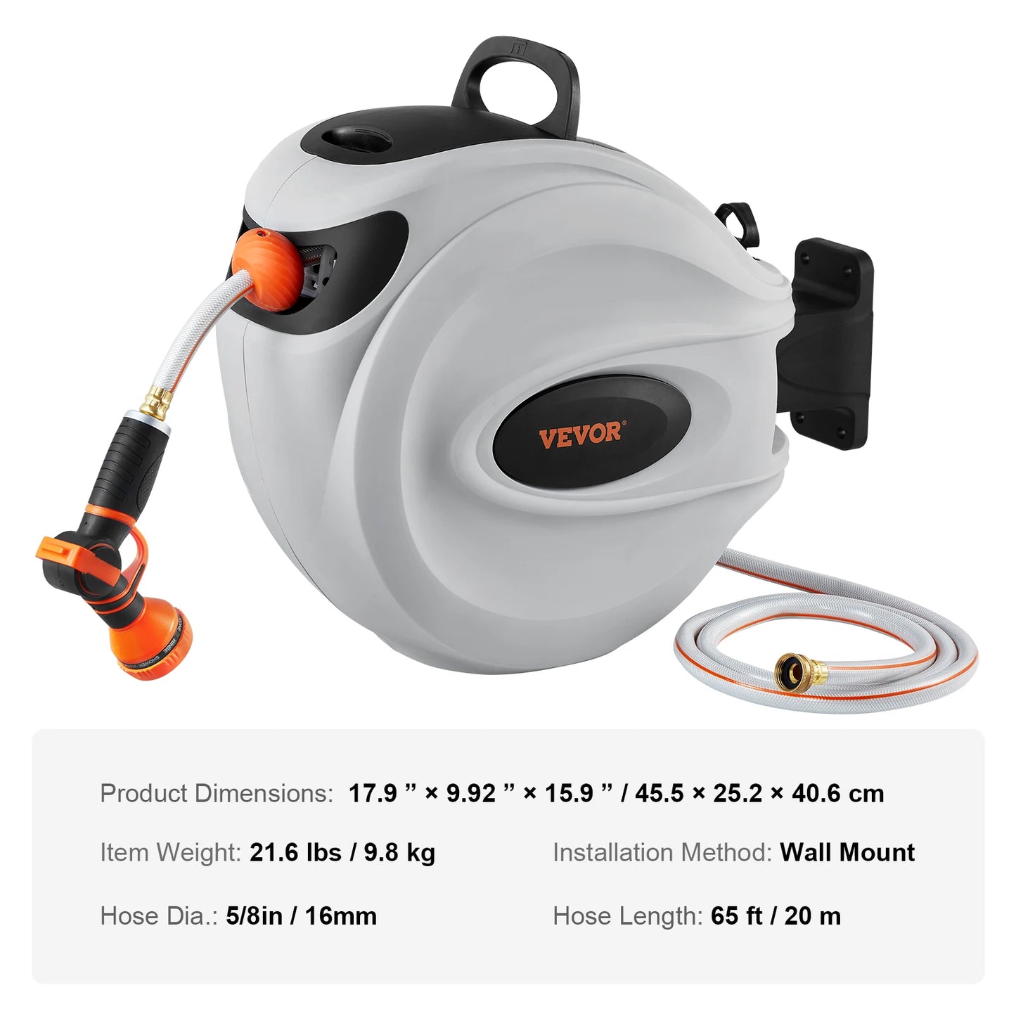 SucceBuy Retractable Hose Reel With 180 Degree Swivel Wall Mount