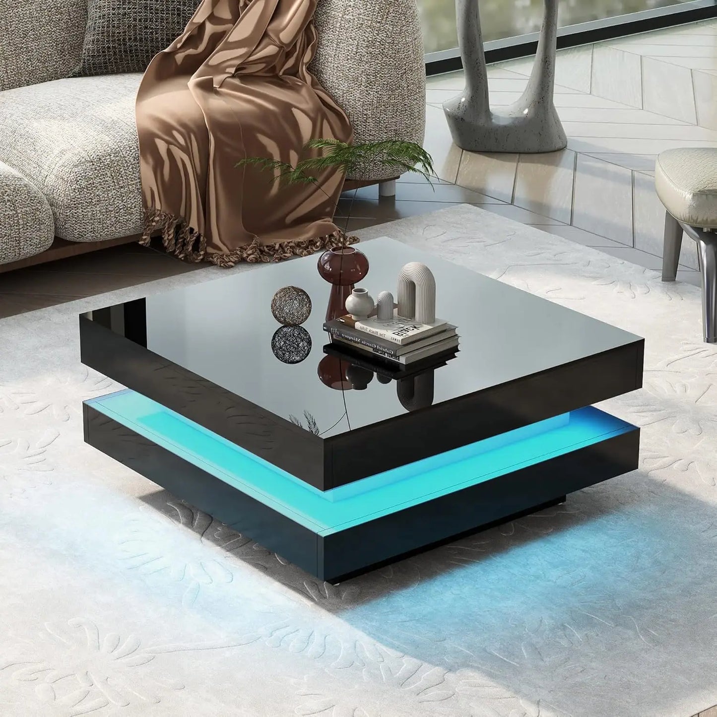 Modern Minimalist Coffee Table With Faux Marble Top