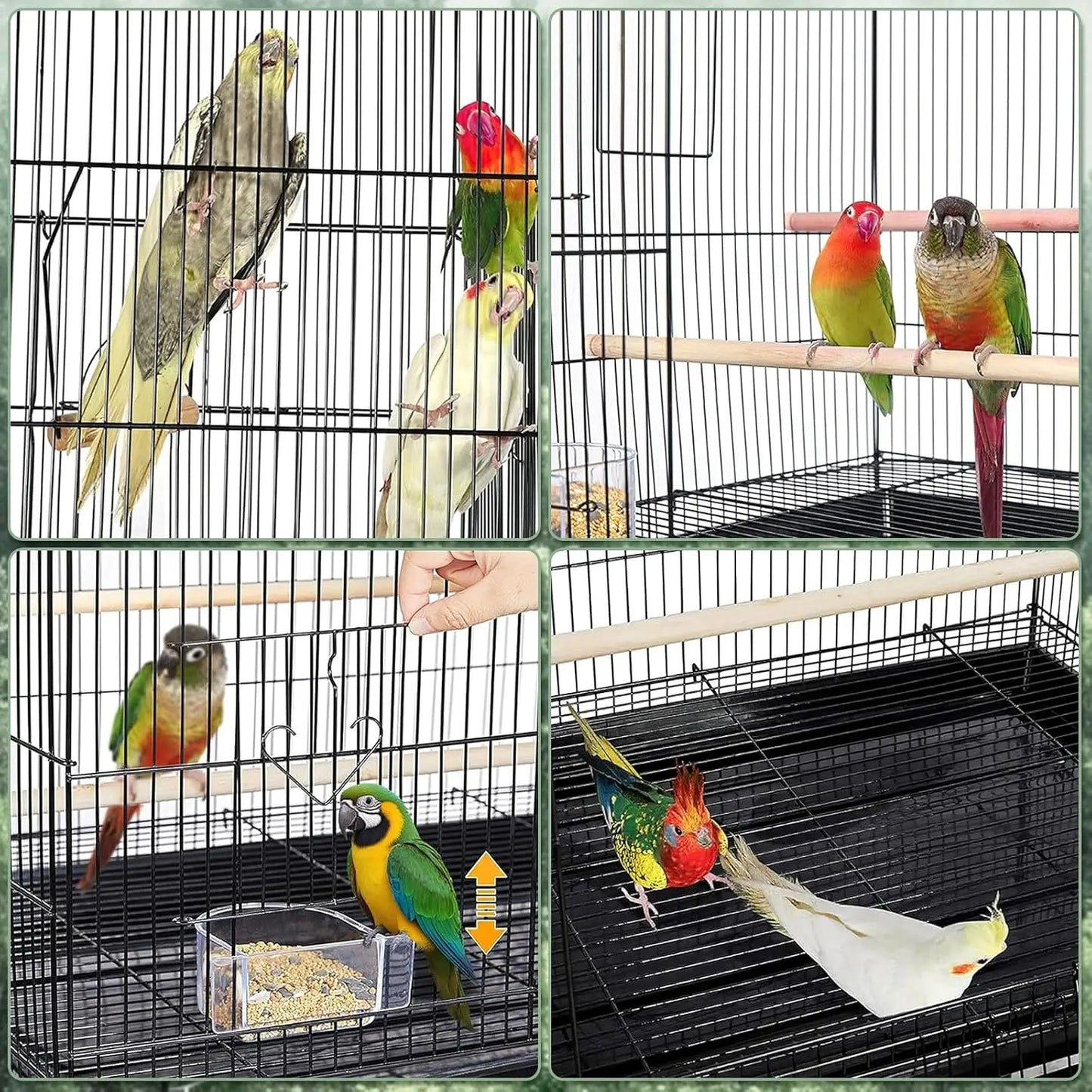 HiMISS Portable Bird Cage Carrier For Parrots With Perches Bowls Tray