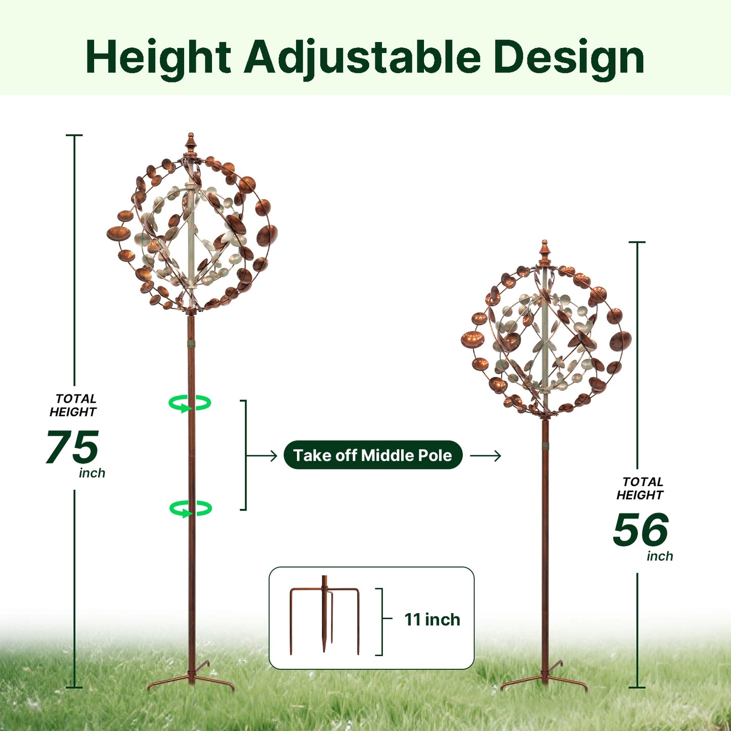 Metal Wind Spinner Garden Sculpture With Welcome Flag 360 Spin