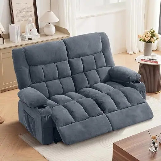 Oversized Recliner Loveseat With Cup Holders Side Pocket Manual Ergonomic