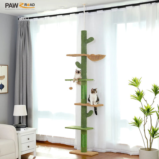 PAWZ Road Cat Tree Floor To Ceiling Climbing Tower With Scratching Post Hammock
