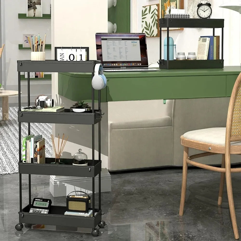 Slim Rolling Storage Cart 4-Tier Organizer Mobile Shelving Unit