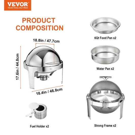 SucceBuy Roll Top Chafing Dish Set Stainless Steel Buffet Warmer