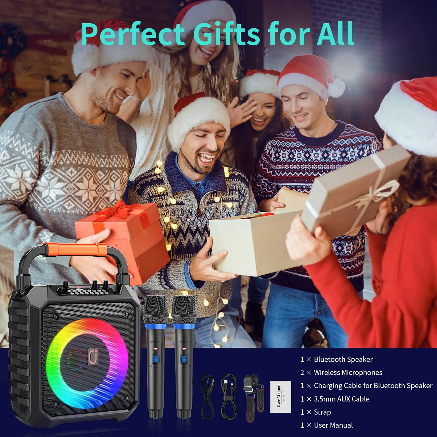 FanFun T17-T Wireless Bluetooth Speaker Karaoke System With Microphones