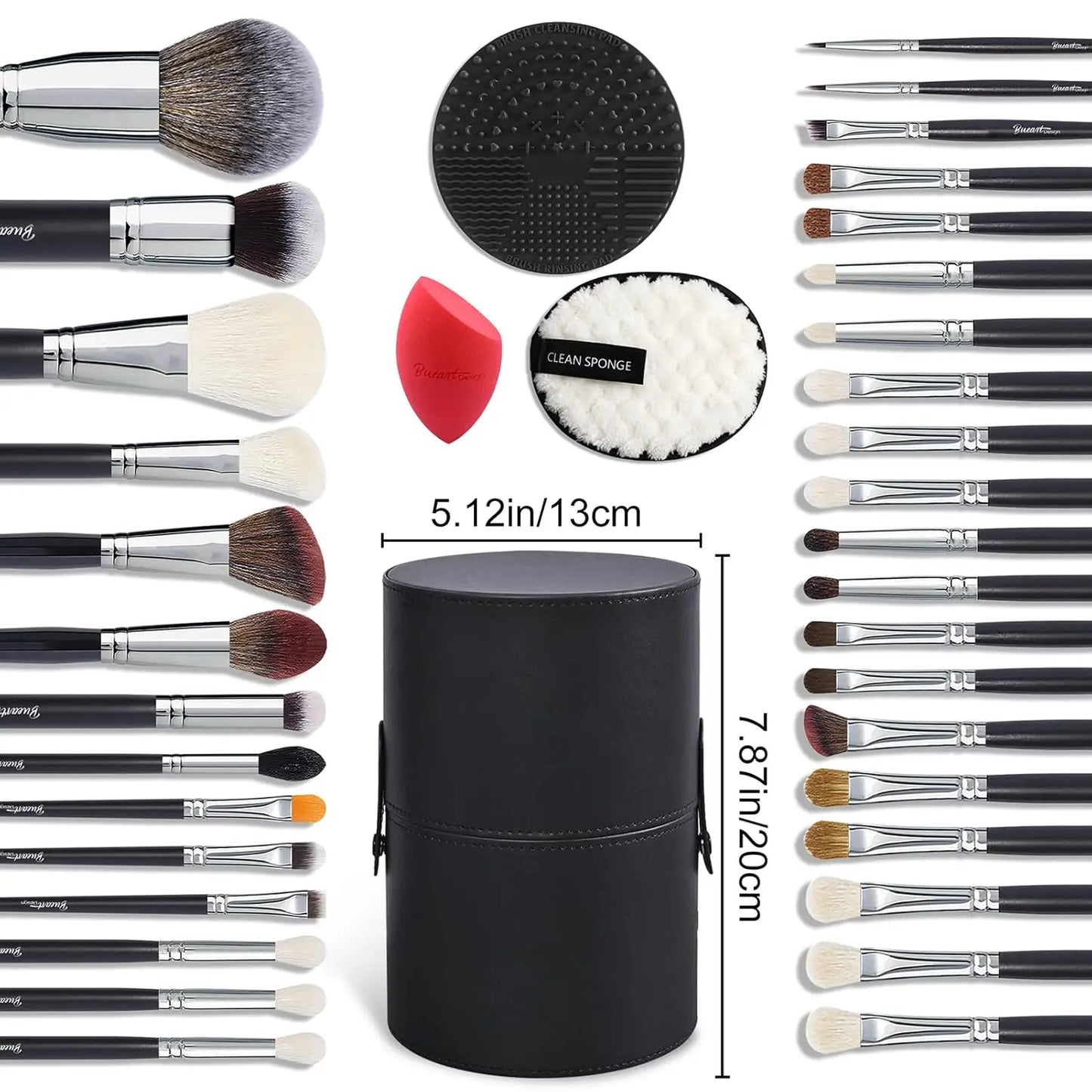 Deluxe 34 Piece Goat Hair Makeup Brush Set With Holder