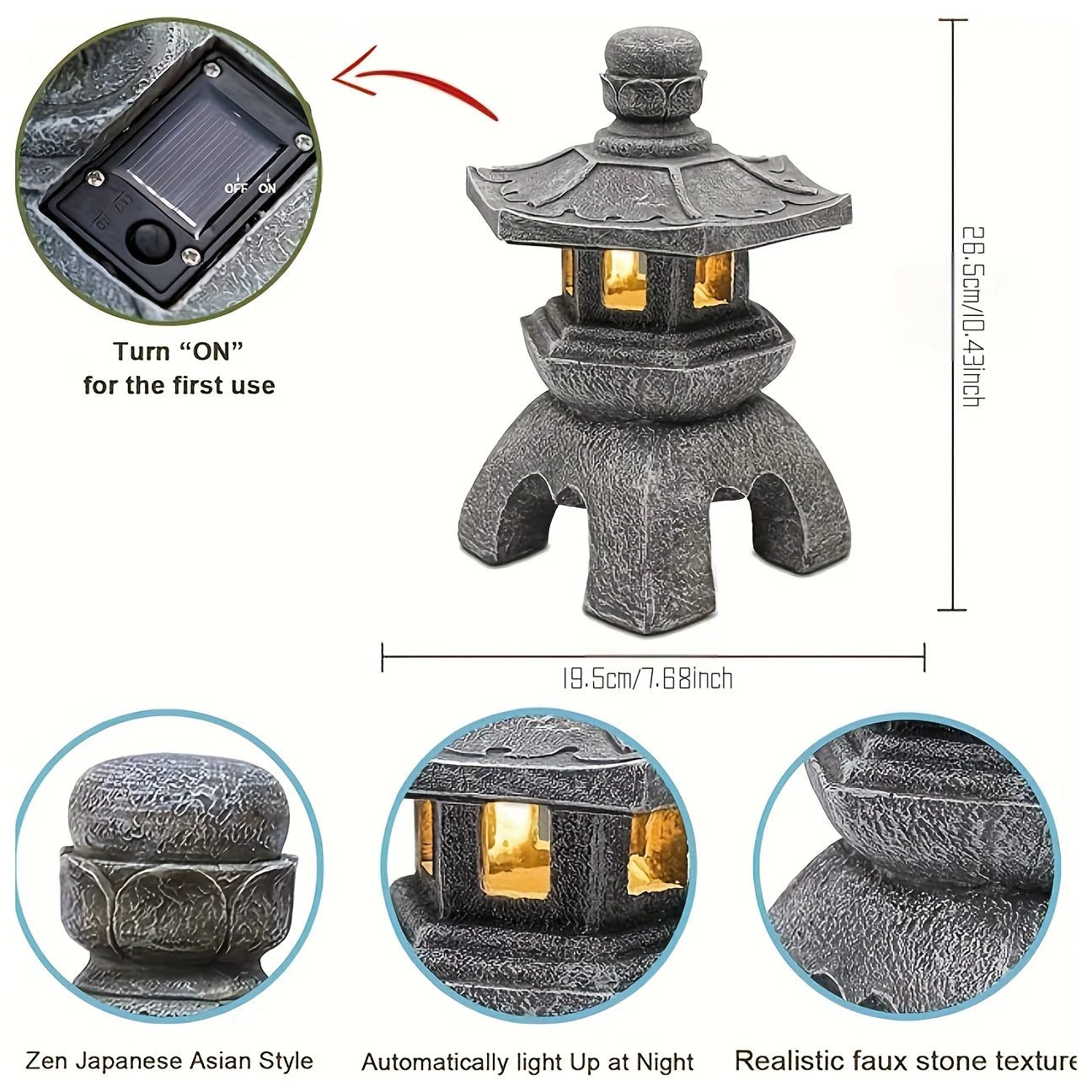 Solar Pagoda Lantern Garden Statue For Indoor Outdoor Decor