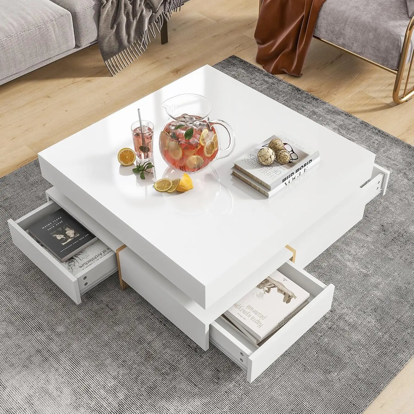 Modern Minimalist Coffee Table With Faux Marble Top