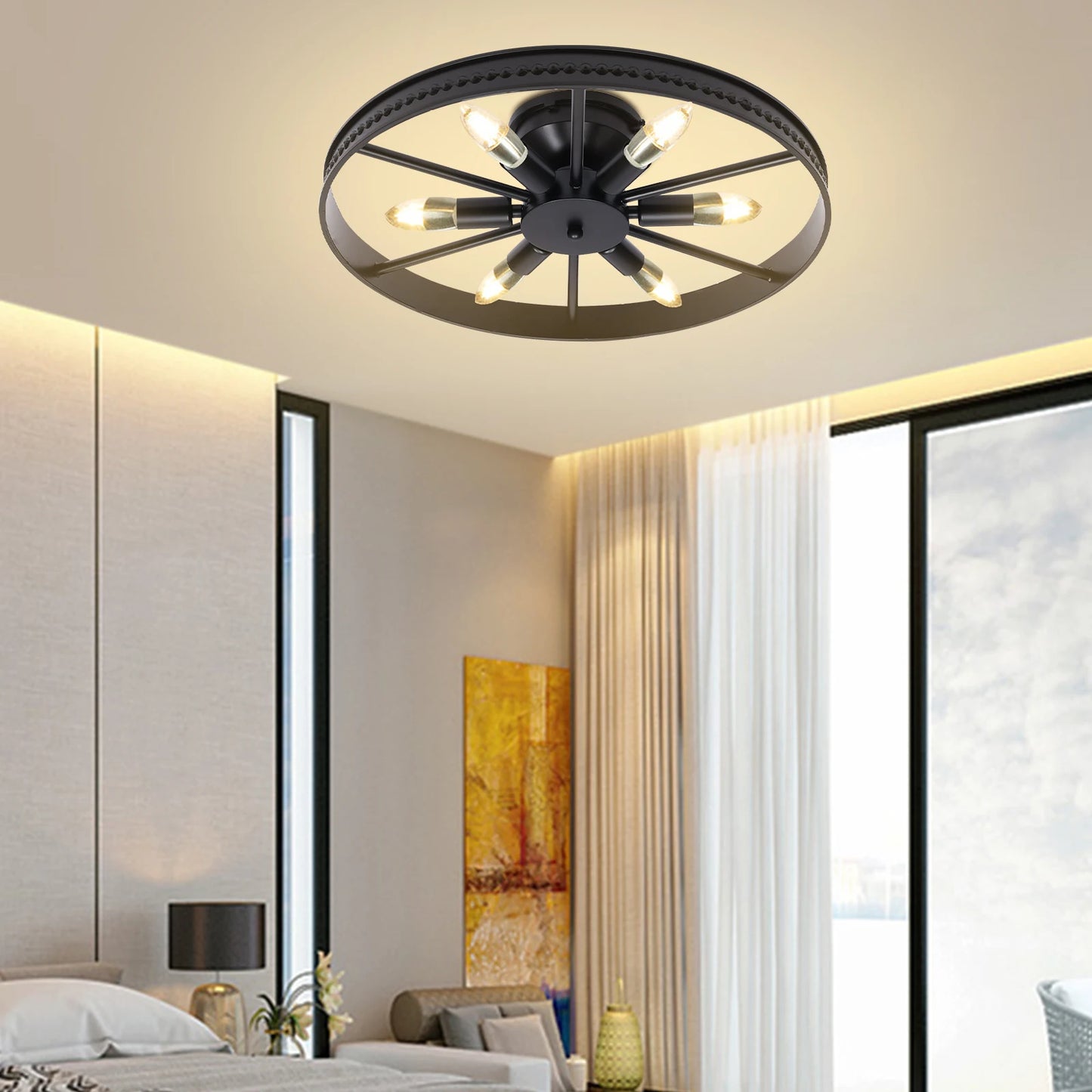 Industrial Iron Six Light Ceiling Chandelier