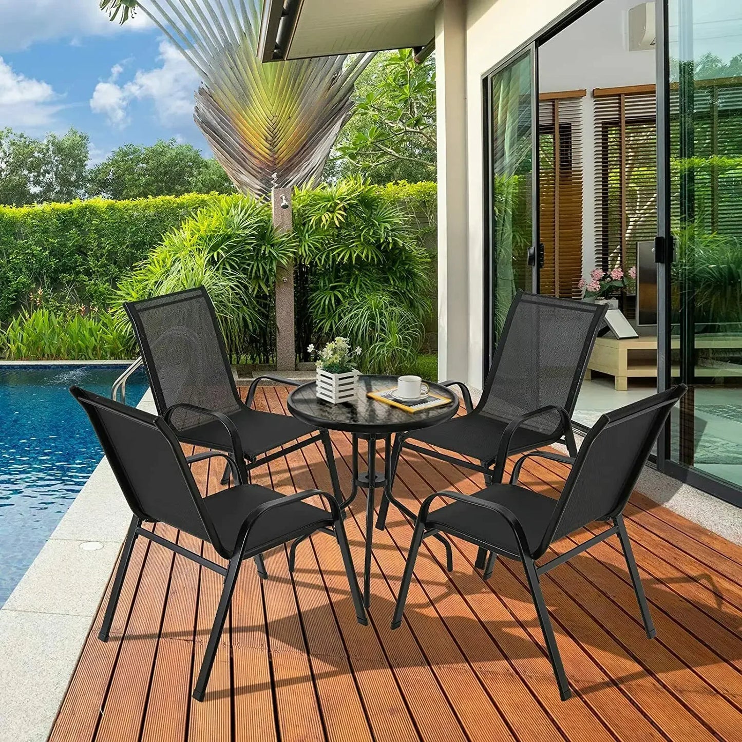AuAg Garden Chairs Steel Iron Teslin Fabric Folding High Back