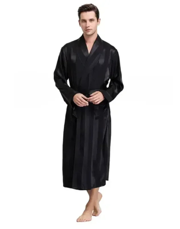 Men Bath Robe Satin Print Geometric Kimono Silk Dressing Gown