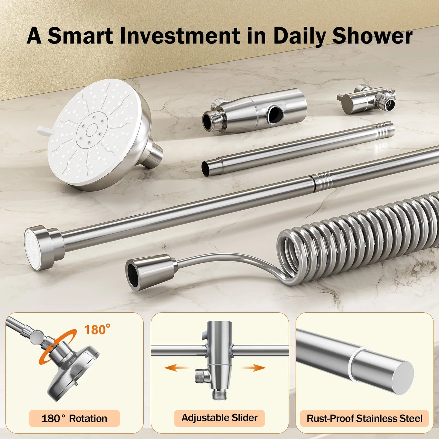 Tandem Dual Shower Head For Couples With Adjustable Slider