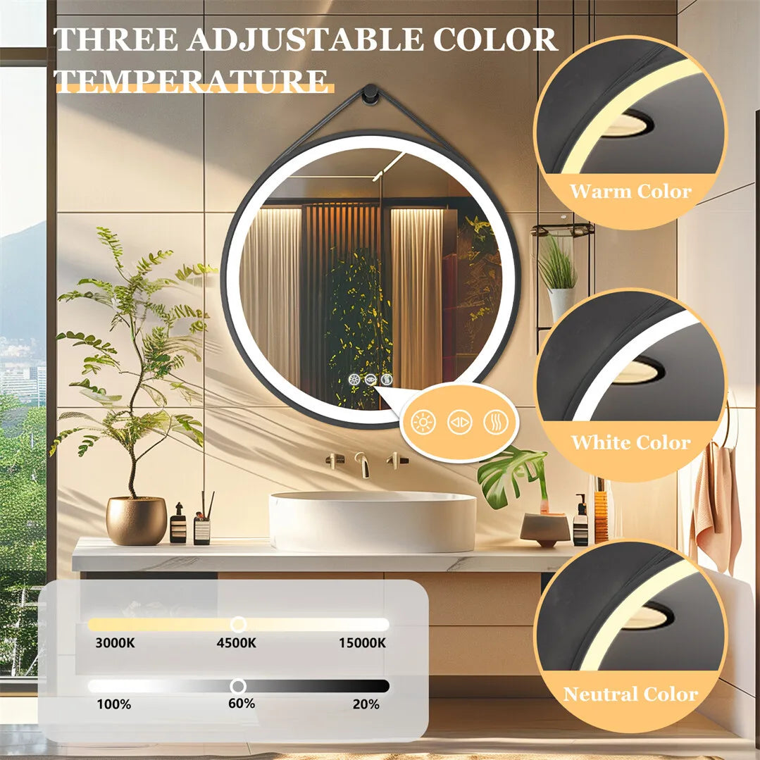BORWART LED Round Bathroom Mirror Illuminated Anti Fog