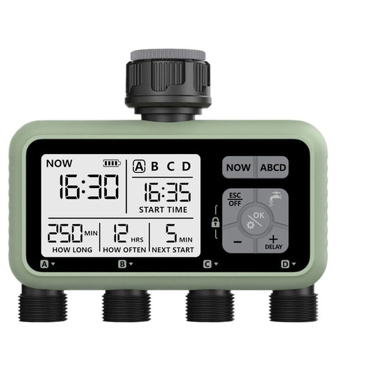 4 Zone Programmable Garden Watering Timer With Rain Delay