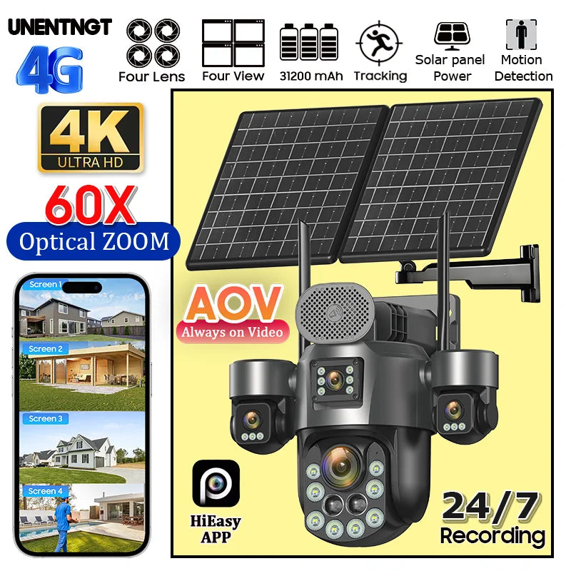 UNENTNGT Solar Camera 20MP 4G Outdoor Surveillance with Auto Tracking