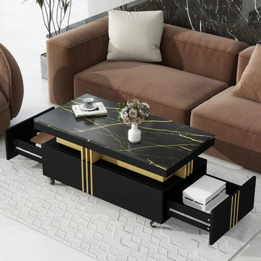 Modern Minimalist Coffee Table With Faux Marble Top