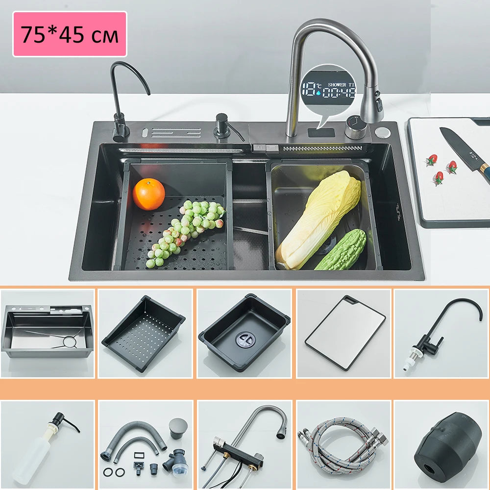 Quyanre 304 Stainless Steel Kitchen Sink Faucet Set With Dispenser