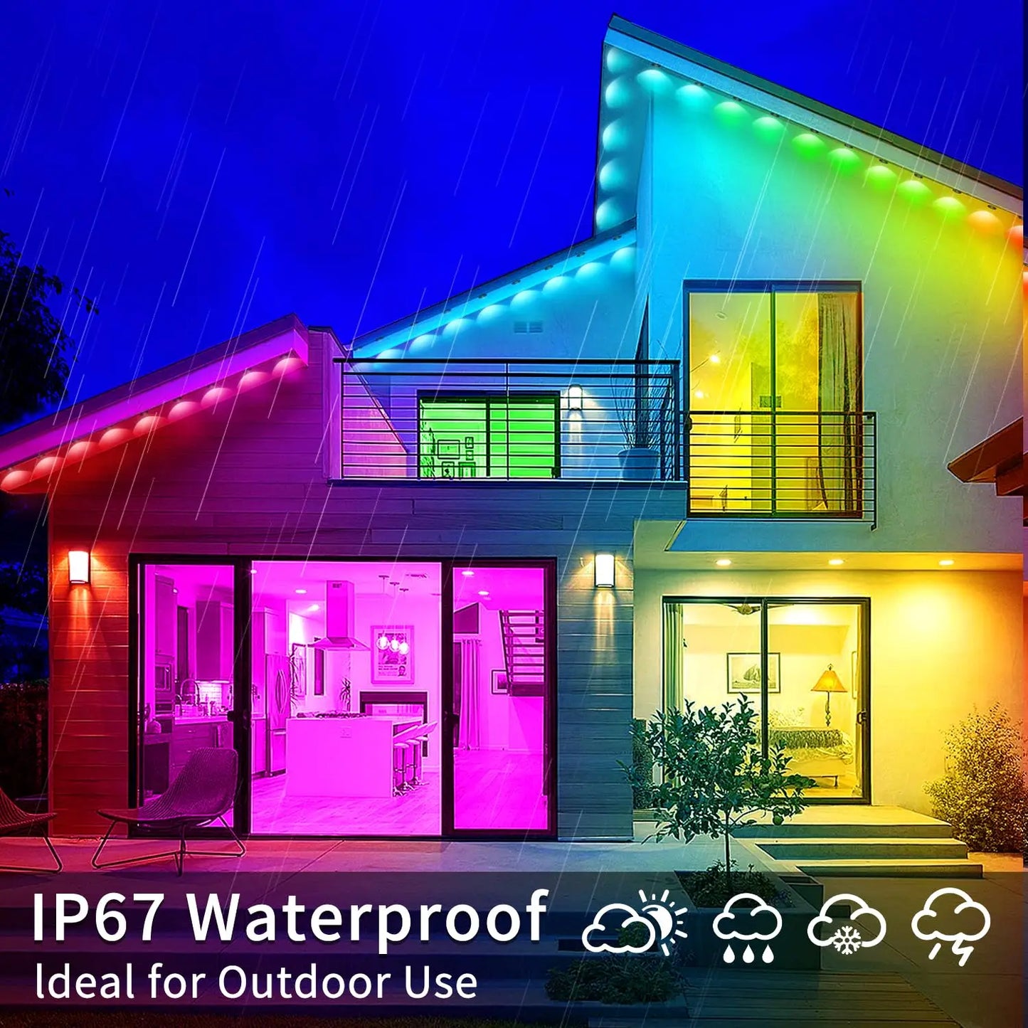 MIMIRGB Outdoor RGBIC String Lights Waterproof Eaves Alexa