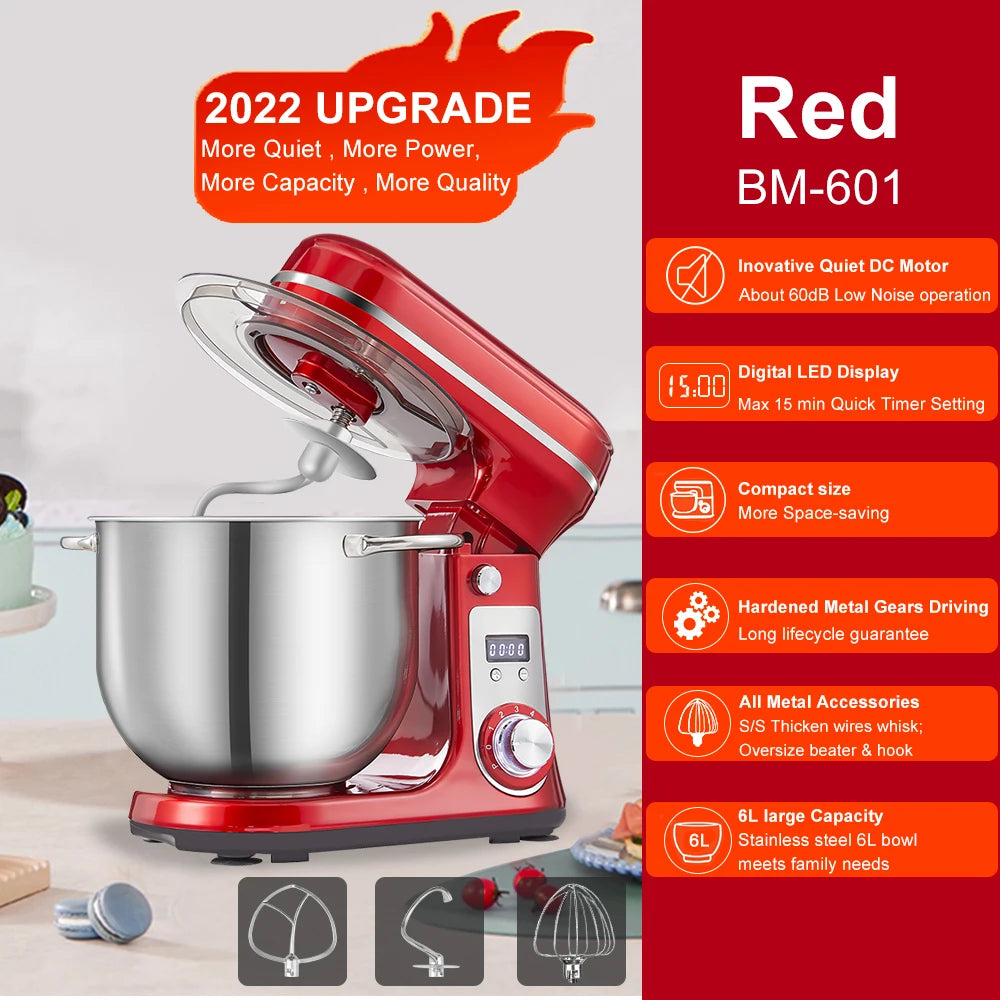 Biolomix Kitchen Stand Mixer 6 Speed 1200W Dough Hook Whisk