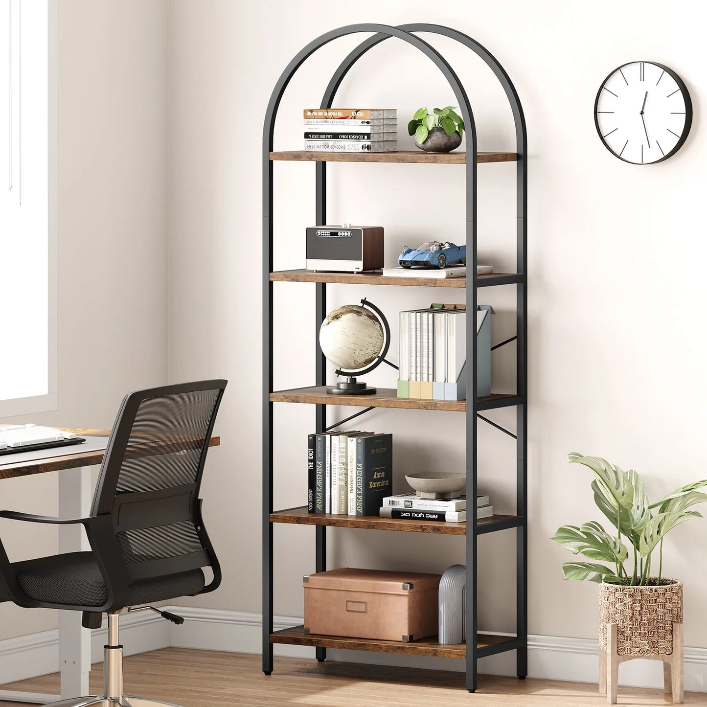 TWISTER.CK 5-Tier Arched Bookshelf Industrial Open Bookcase