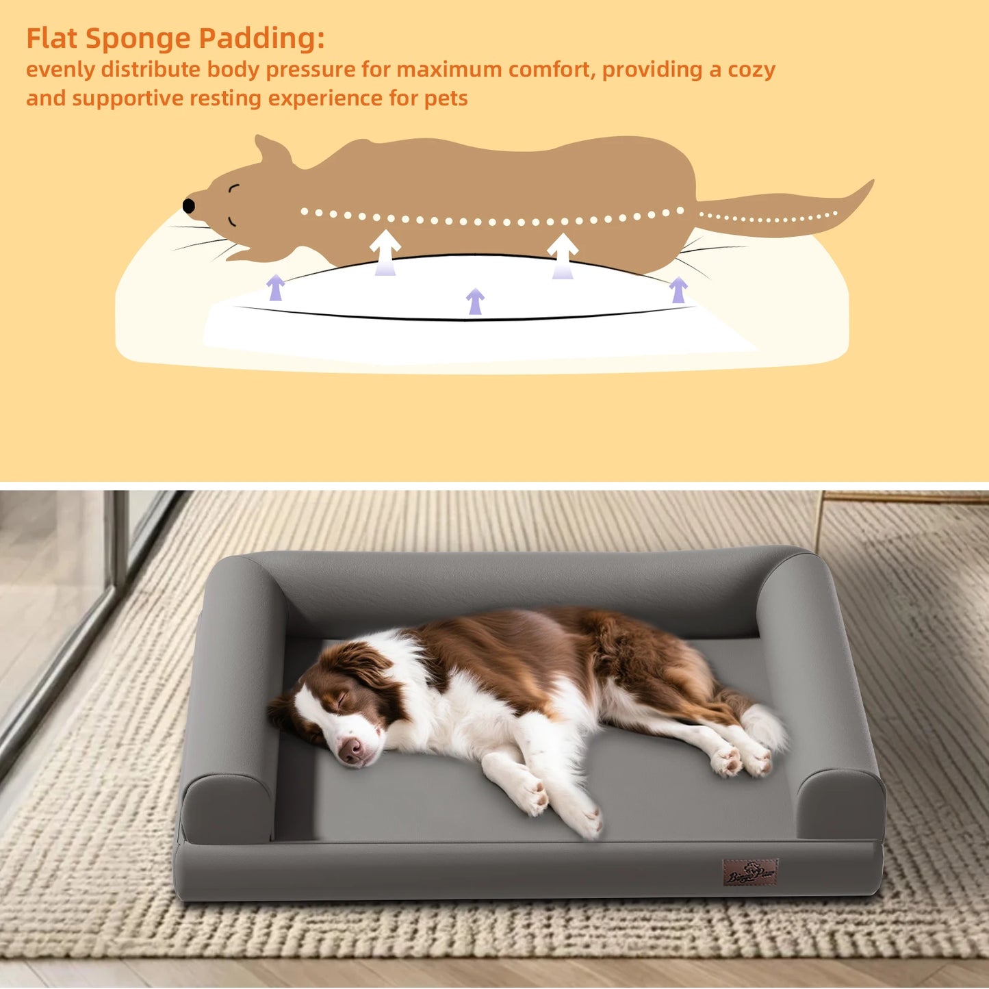 Borwart Extra Large Orthopedic Dog Bed Bolster With Removable Cover