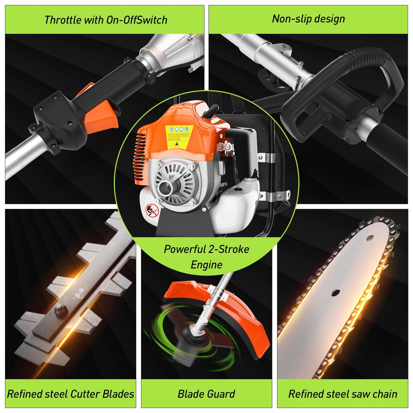 6 In 1 Gas Hedge Trimmer Pole Saw Weed Eater Cutter